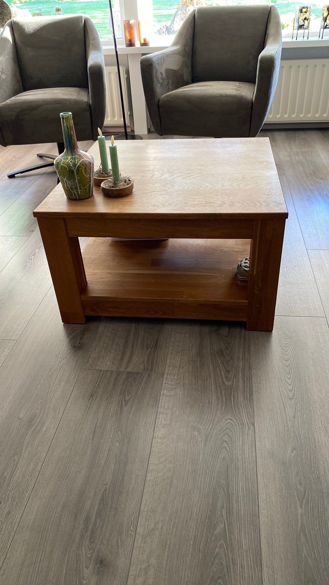 Salon tafel licht massief eiken, Ophalen, Gebruikt, 50 tot 100 cm, 50 tot 100 cm