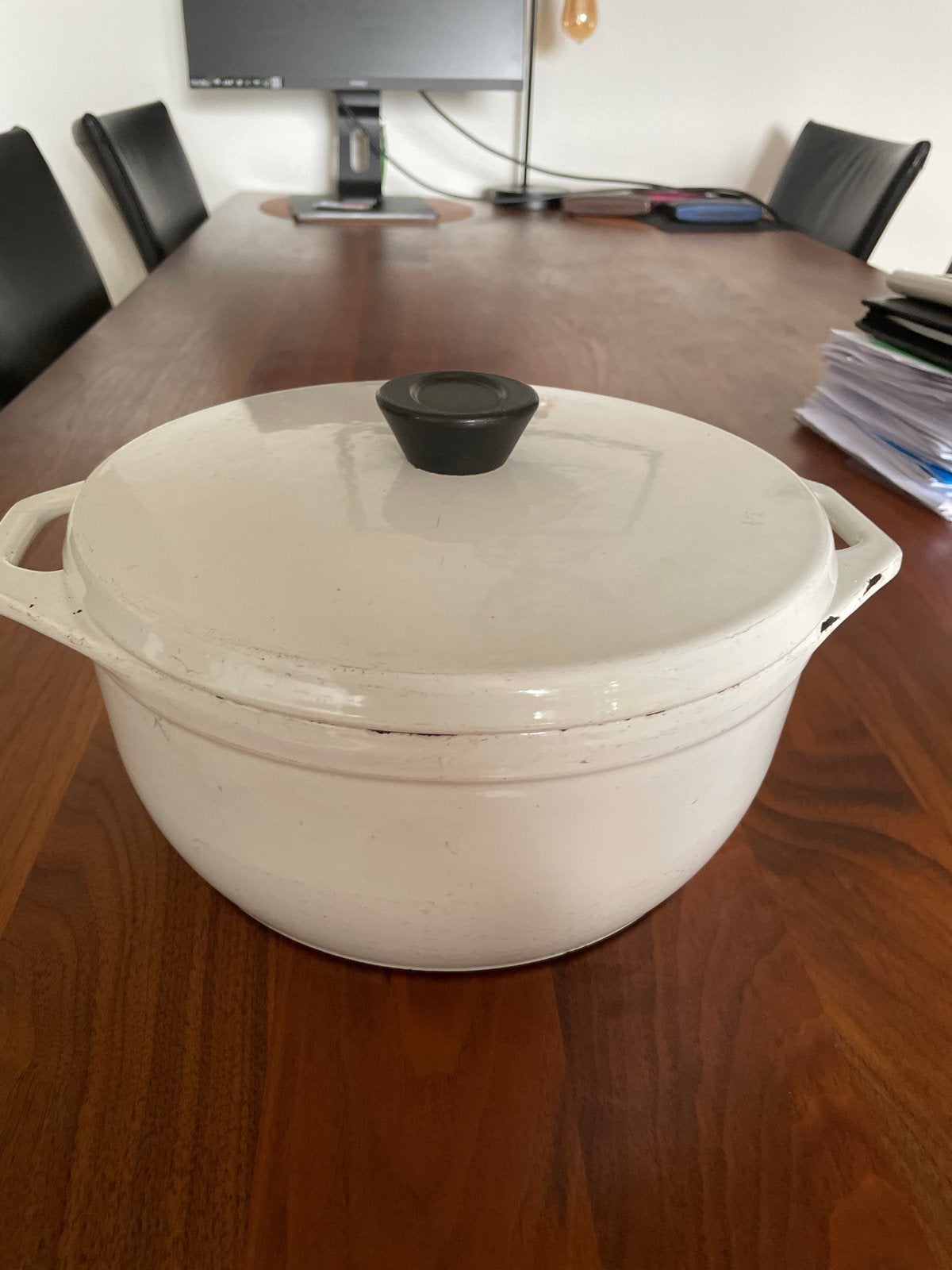 Witte gietijzeren braadpan met deksel, Gebruikt, Met deksel, Ophalen of Verzenden, Overige merken