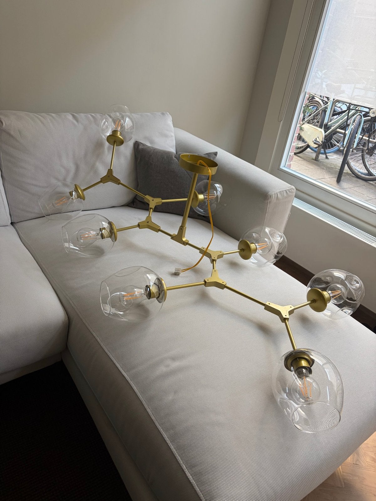 Grote molecule 8 hanglamp, Huis en Inrichting, Lampen | Hanglampen, Ophalen, Zo goed als nieuw, Metaal