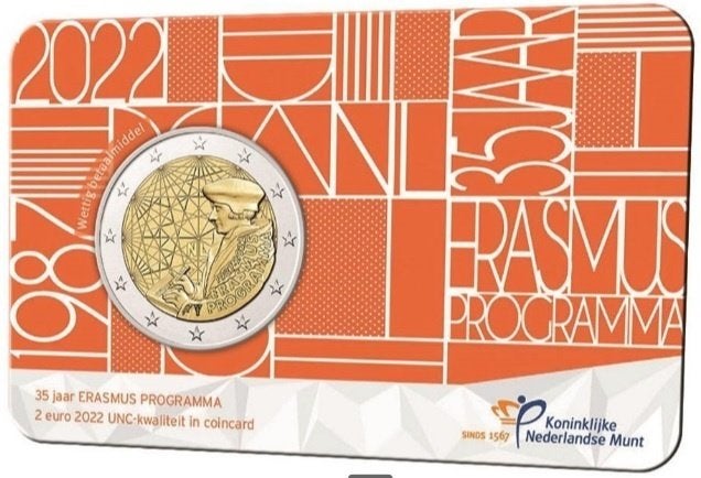 Coincard NEDERLAND 2022 "Erasmus" in BU kwaliteit., Ophalen of Verzenden, Overige landen, 2 euro