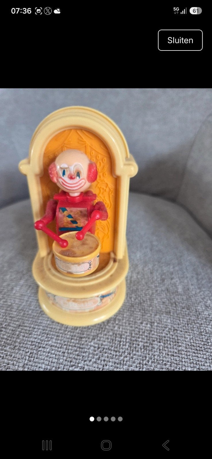 Vintage Clown Speelgoed met Trommel - Retro Decoratie, Ophalen of Verzenden