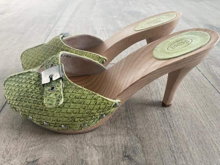 NIEUW!!!! Hoge groene lederen kleppers van Scholl mt 38, Scholl, Nieuw, Groen, Sandalen of Muiltjes