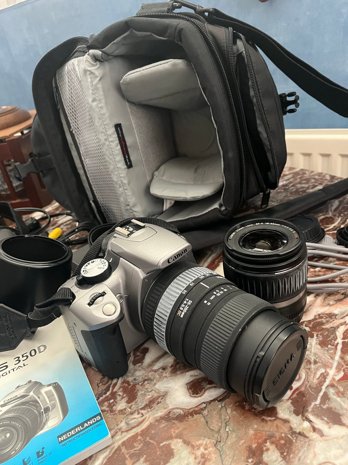 Canon EOS 350D Silver Kit met 2 lenzen en tas, Ophalen, Spiegelreflex, Canon, Zo goed als nieuw