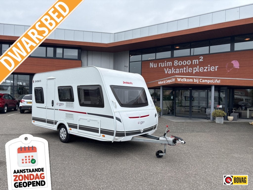 Dethleffs C'Go 415 QL NIEUWSTAAT EN NIEUWE TENT, Caravans en Kamperen, Dwarsbed, Serviceluik, 750 - 1000 kg, Dethleffs