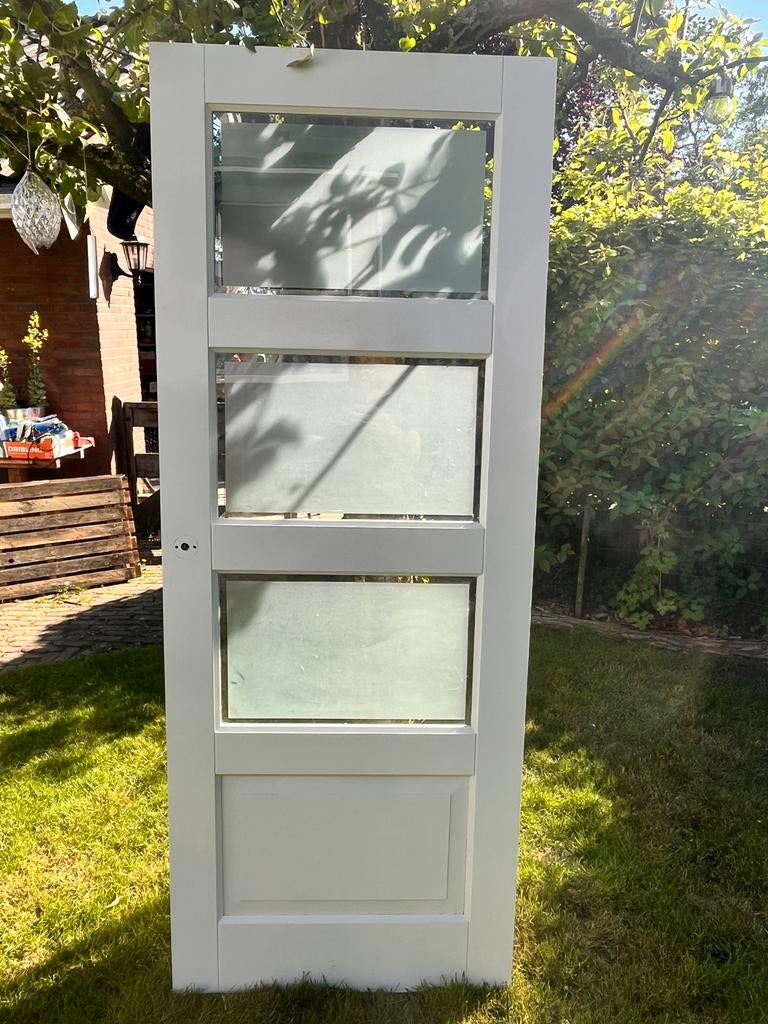 Witte binnendeur met glaspanelen, Ophalen, Minder dan 80 cm, Binnendeur, Zo goed als nieuw