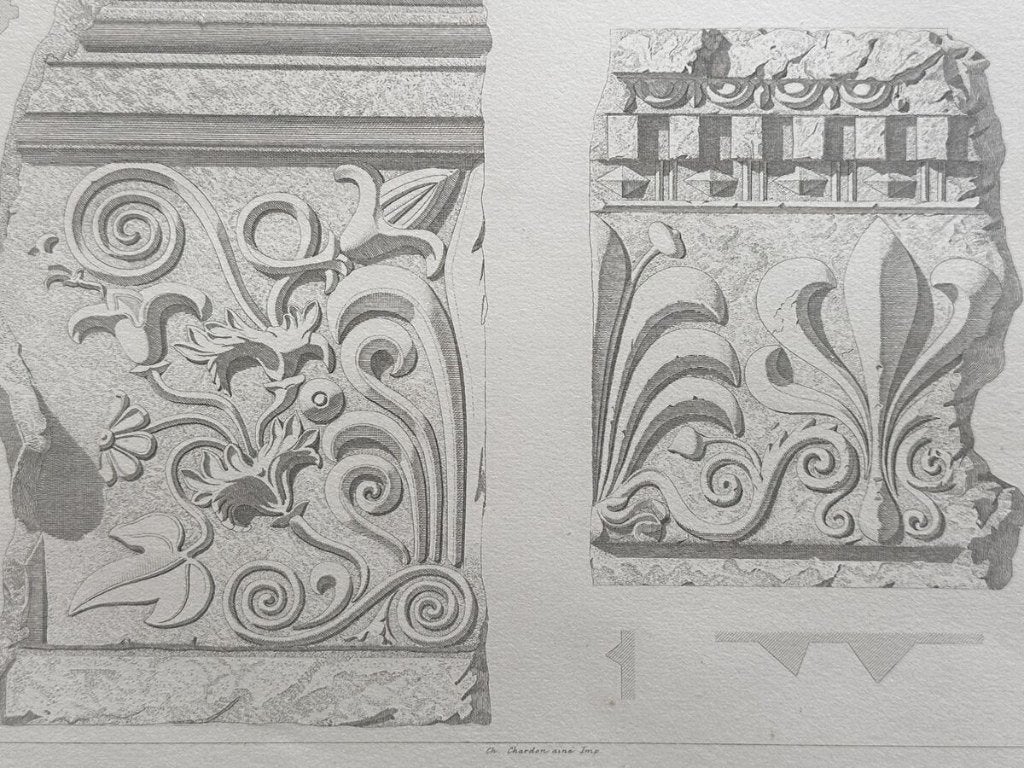 Antieke staalgravure - Romeinse dakgoten uit Pompeii, Architectuur, Ophalen of Verzenden, 40 cm, 30 cm