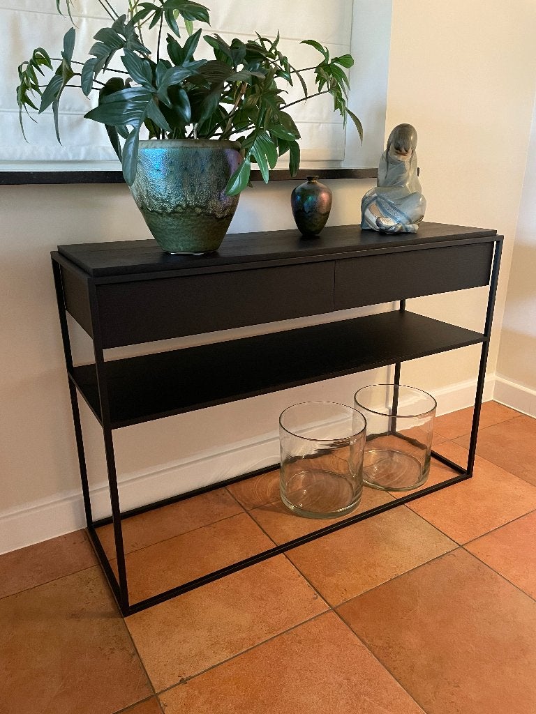 wandtafel van eiken in stalen frame, uitvoering: zwart, Ophalen, 100 tot 150 cm, Zo goed als nieuw, Eikenhout