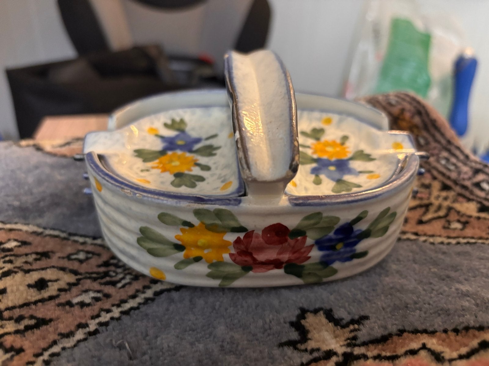 Vintage Keramische Asbak met Handgeschilderde Bloemen, Verzenden