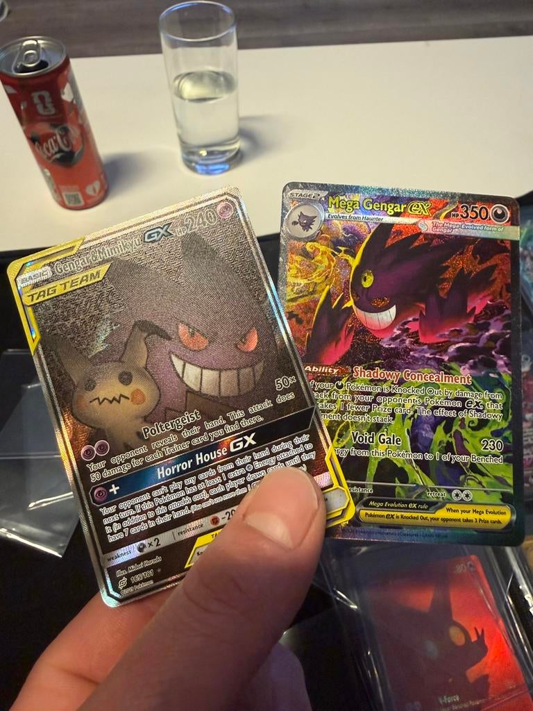 Gengar & mimikyu gx 165 nm, Hobby en Vrije tijd, Verzamelkaartspellen | Pokémon, Ophalen of Verzenden, Zo goed als nieuw