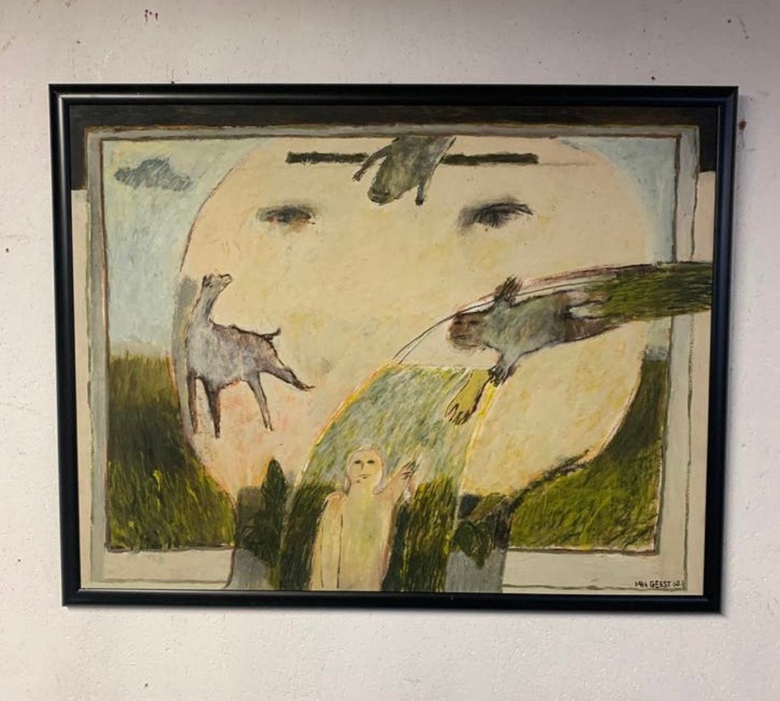 Schilderij Arie van Geest olieverf op hout 1968, Ophalen of Verzenden