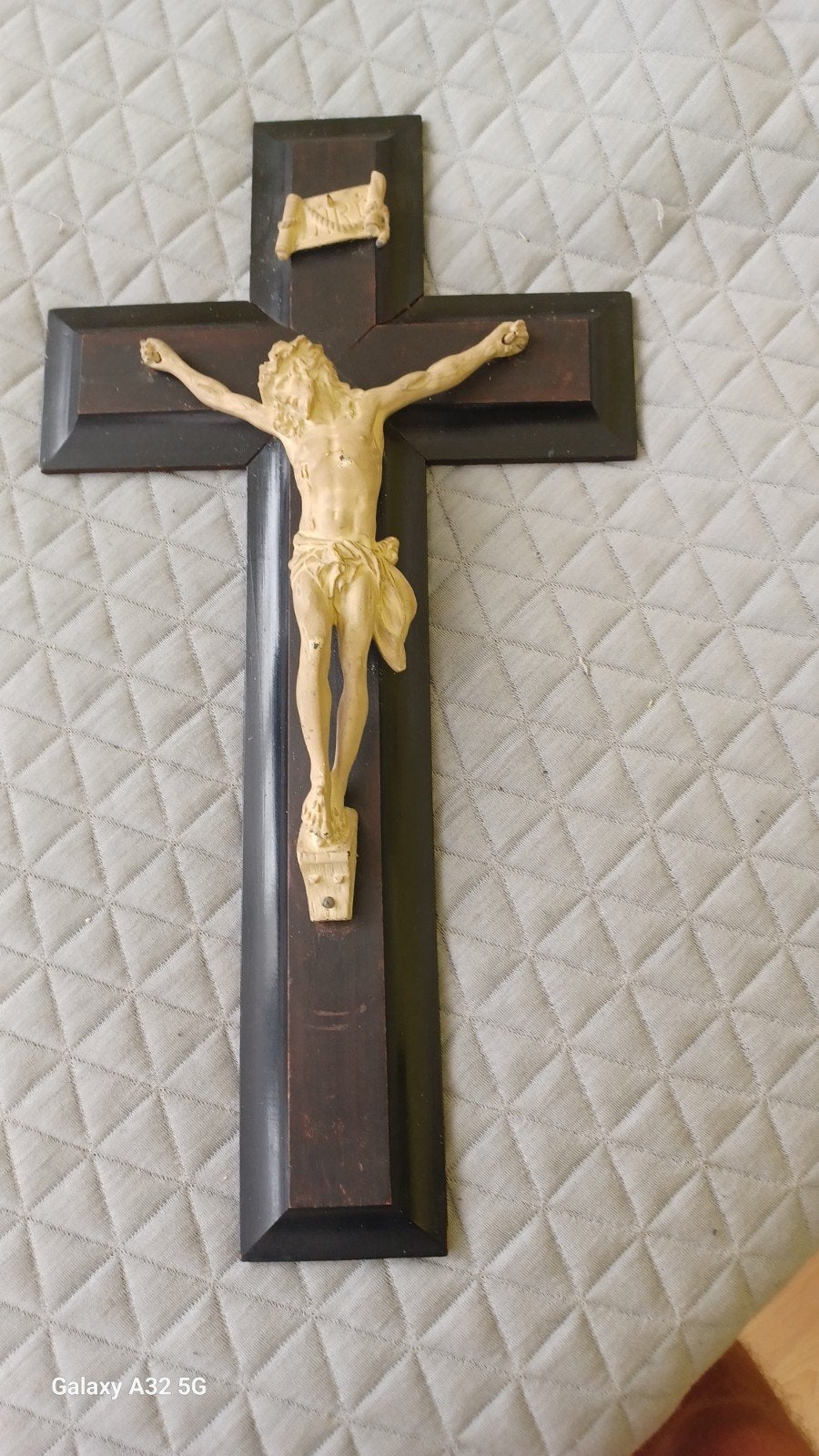 Antiek Jezus aan kruis - Houten kruis met Christusbeeld, Antiek en Kunst, Ophalen of Verzenden