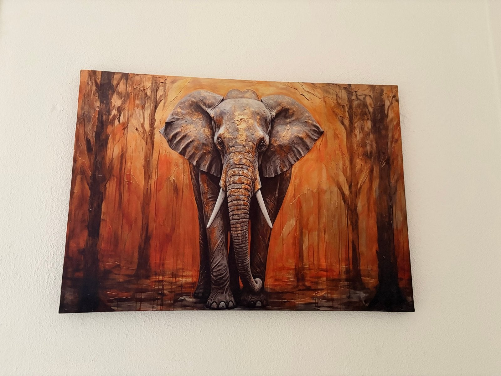Schilderij met olifant en LED-verlichting, Ophalen, Handgeschilderd, Dieren, Overige materialen
