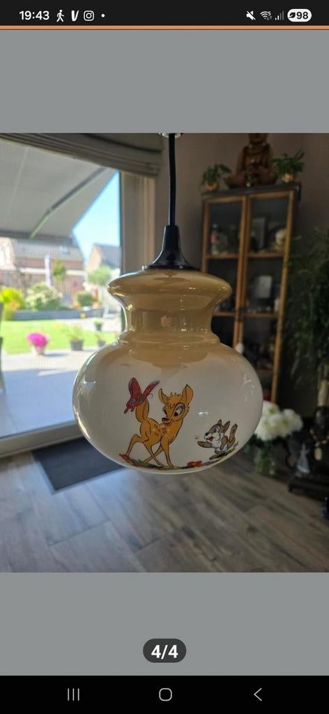 Vintage Disney Hanglamp - Bambi, Dumbo, 3 Biggetjes, Ophalen of Verzenden, Vintage Disney, Minder dan 50 cm, Glas