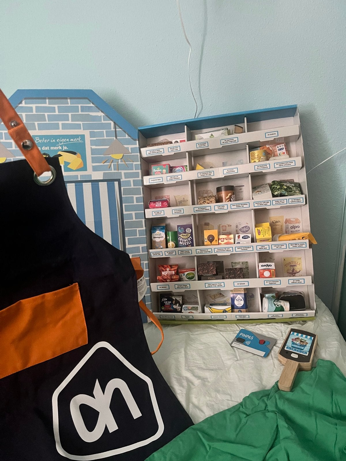 Albert Heijn Winkeltje met schort, pinpas en handscanner, Ophalen of Verzenden, Gebruikt, Jongen of Meisje