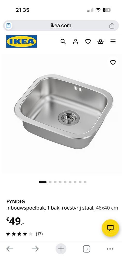 Spoelbak inbouw Fyndig IKEA, Ophalen, Minder dan 50 cm, Zo goed als nieuw, Minder dan 25 cm