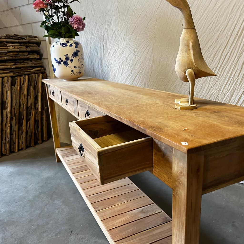 Sidetable - 200 x 40 cm - 4 lades - massief teak - TTM Wonen, TTM Wonen, Meubels – (Perzische) Tapijten en Woonaccessoires, Taag 63, 2491 CS, Den Haag (Forepark)
