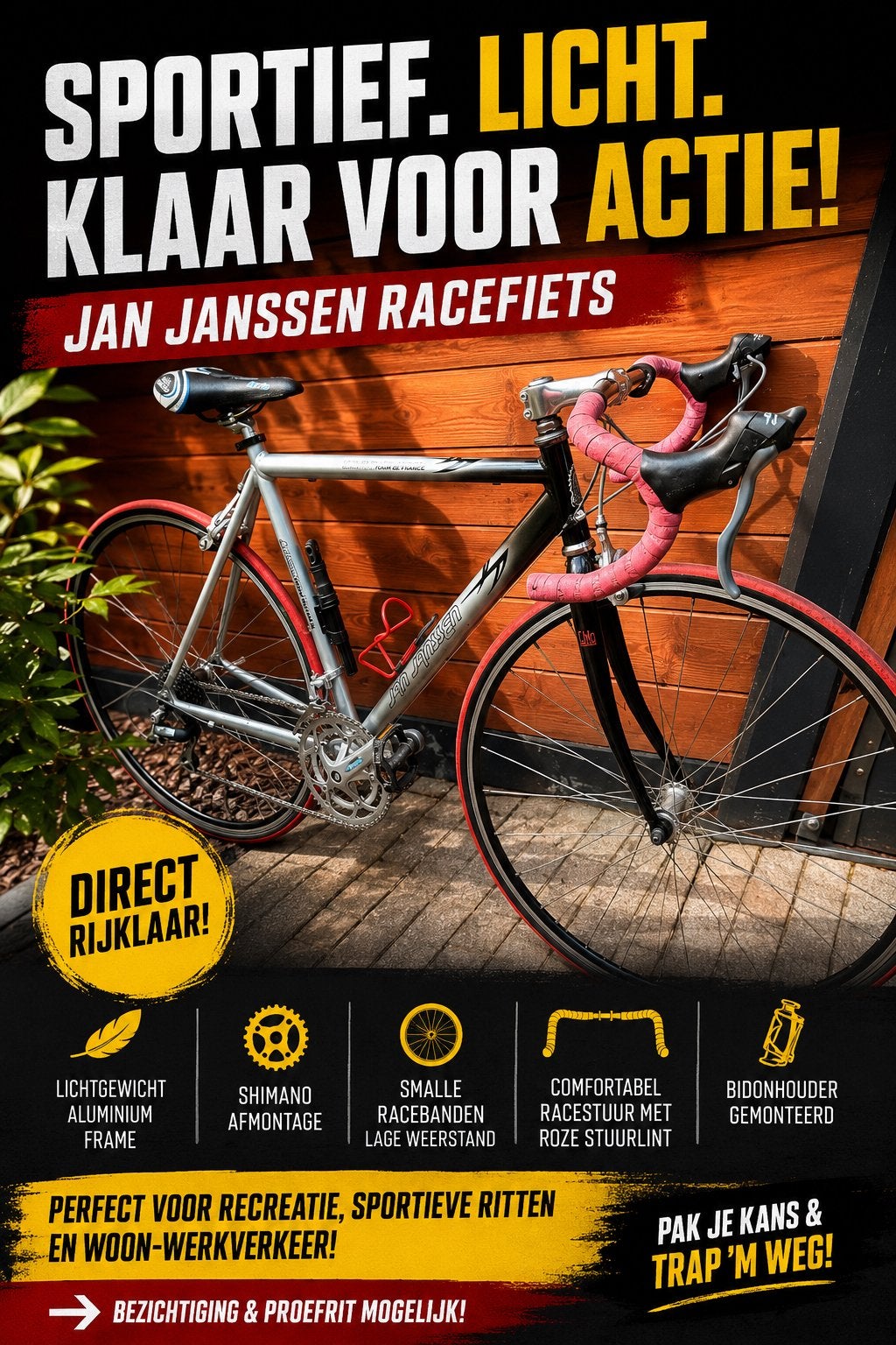 Jan Janssen Racefiets – Lichtgewicht Aluminium, Shimano, Aluminium, Zo goed als nieuw, Meer dan 20 versnellingen, 53 tot 57 cm