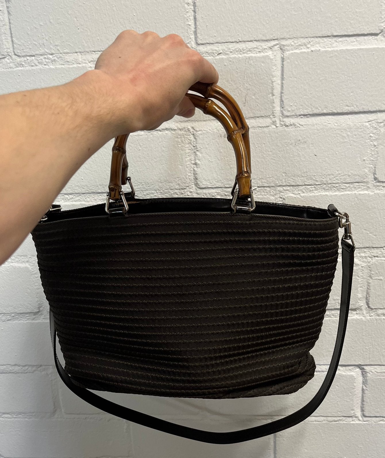 Vintage Gucci bamboo handtas bruin, Ophalen of Verzenden, Zo goed als nieuw, Bruin, Handtas