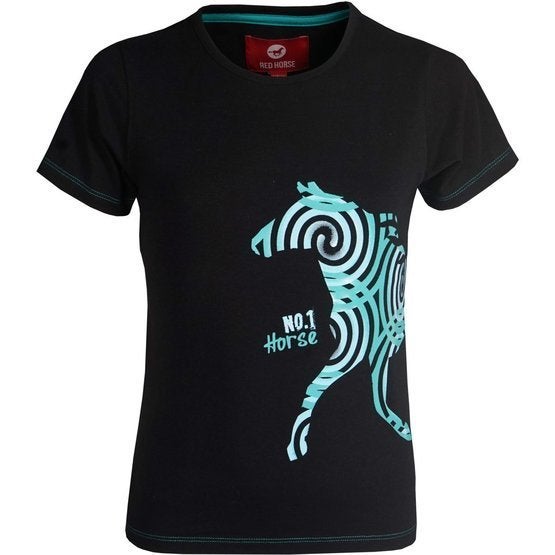 Zwart Red Horse T-shirt with print paard maat 104 116 en 140, Dieren en Toebehoren, Paardrijkleding, Kinderen, Dressuur, Nieuw