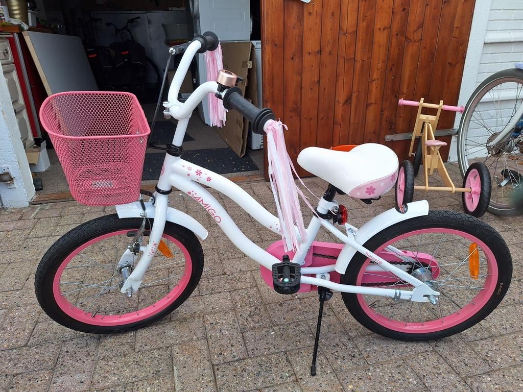 Amigo Flower kinderfiets 16 inch wit/roze met mandje, Fietsen en Brommers, Fietsen | Kinderfietsjes, Ophalen