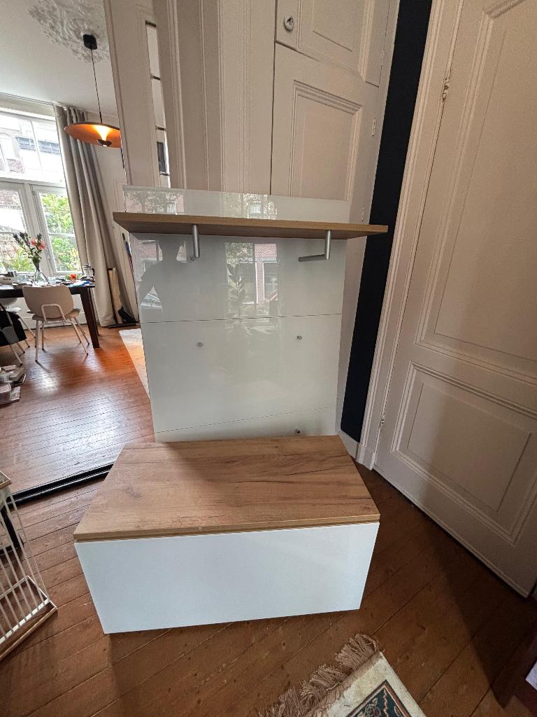 Germania garderobeset / halkast wit hoogglans met houtlook, Huis en Inrichting, Ophalen, Zo goed als nieuw, Modern, wit hoogglans
