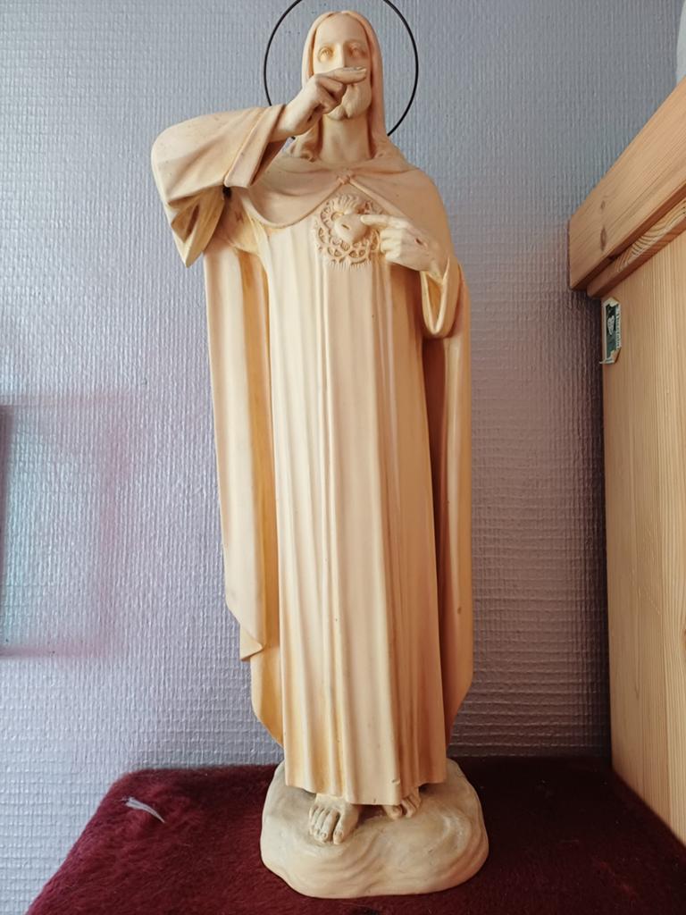 HeiligHart Jezus beeld  Vintage religieus beeld+console, Ophalen
