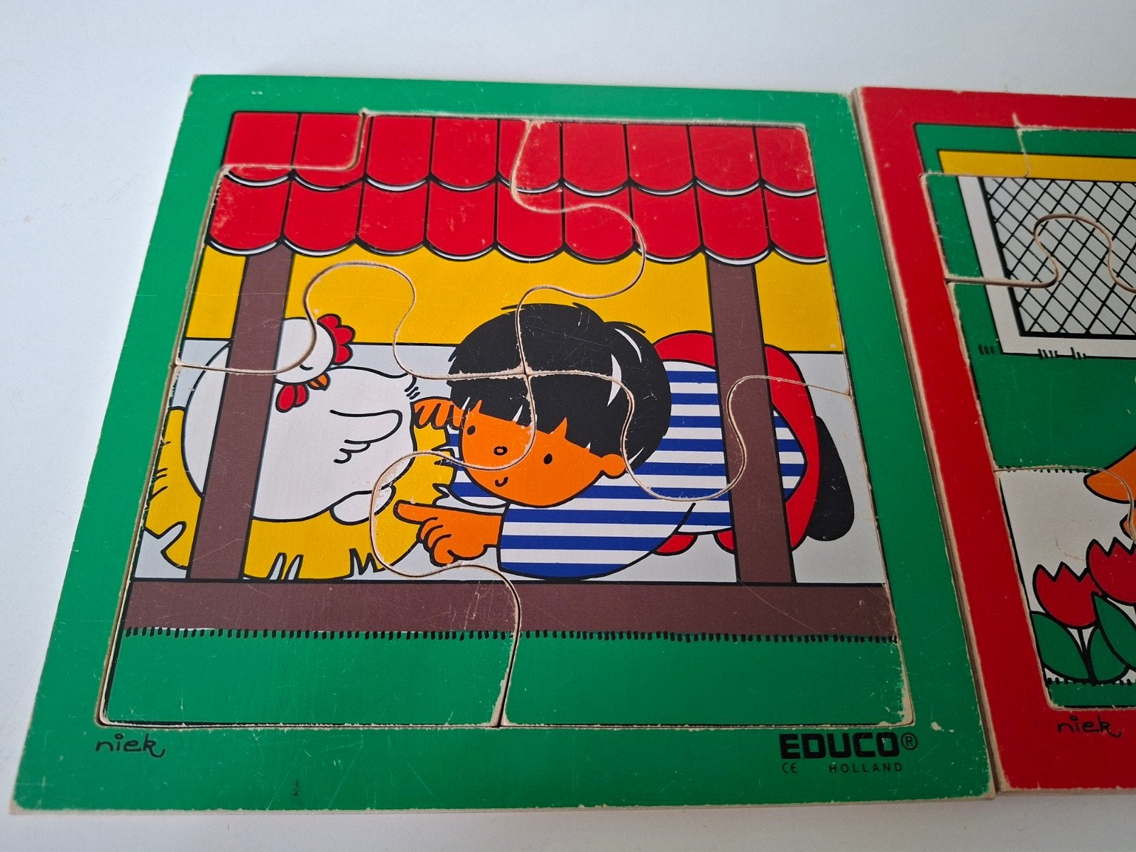 Vintage Educo houten puzzels - Boerderij thema (2 stuks), 2 tot 4 jaar, Gebruikt, Ophalen of Verzenden, Van hout