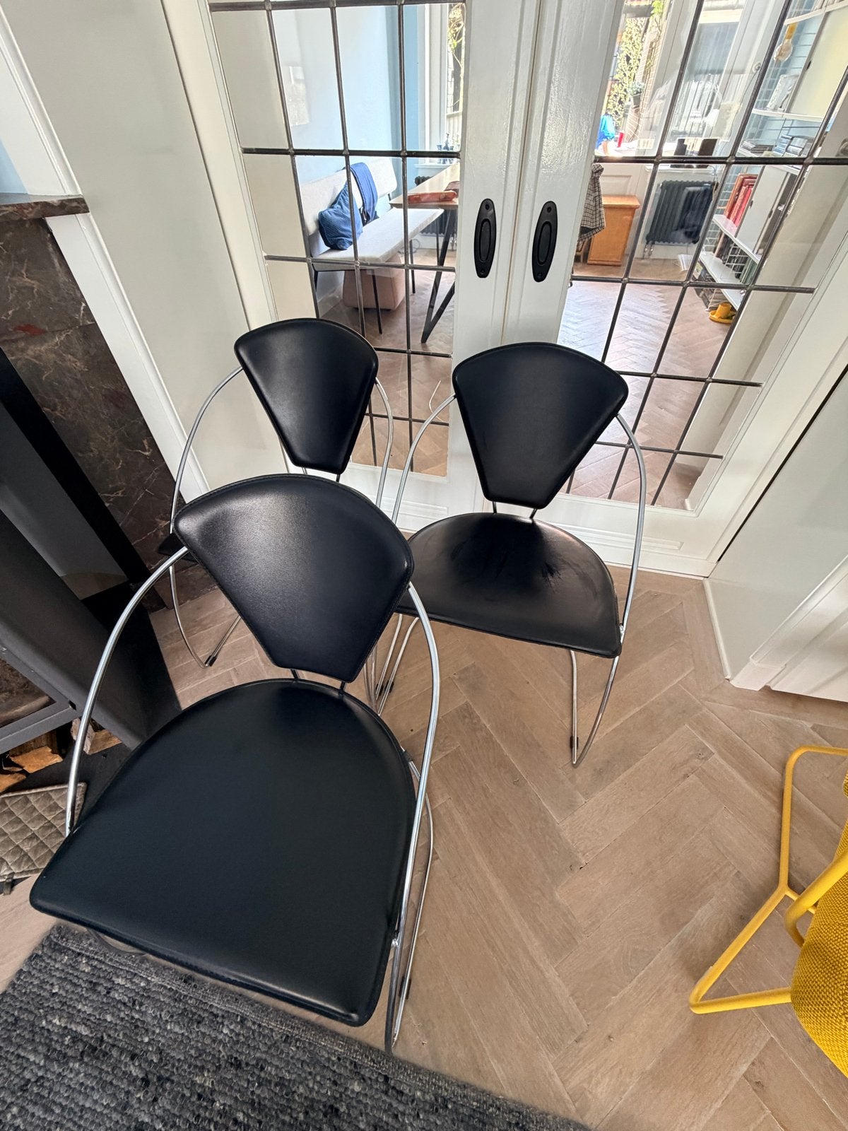 Set van 3 Arrben Italiaanse Design Stoelen - Zwart/Chroom, Gebruikt, Drie, Zwart, Leer