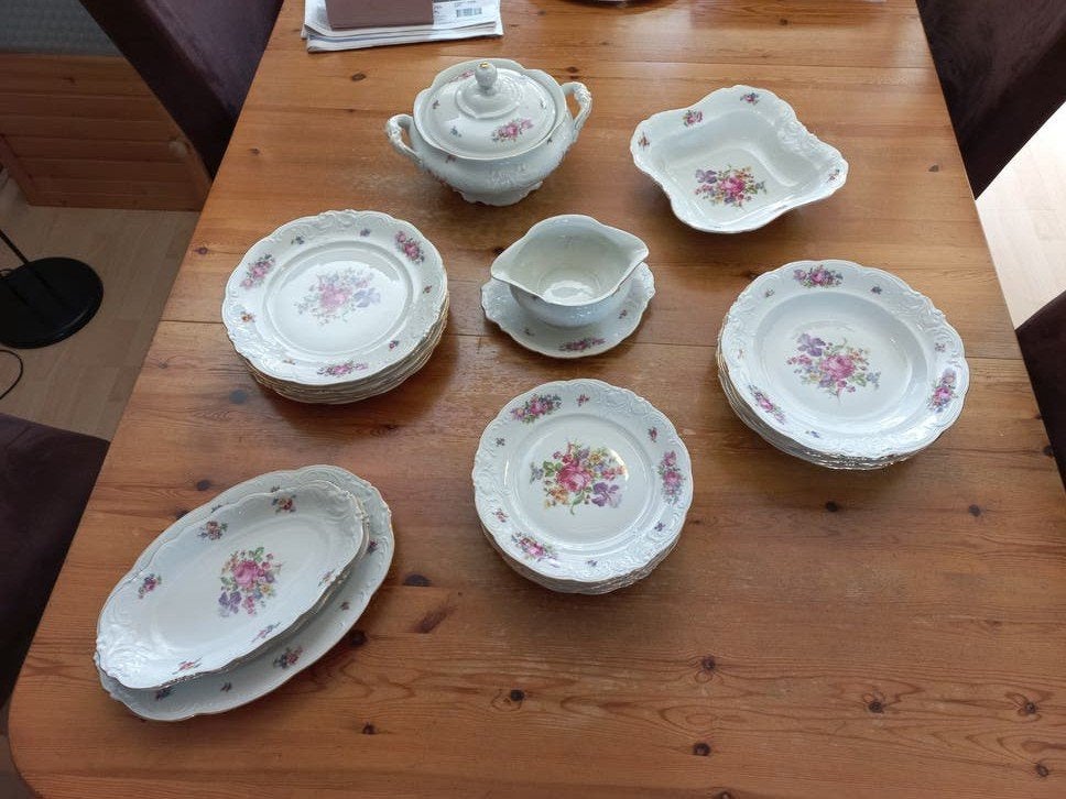 Antiek Engels Eetservies - 6-delig met bloemmotief, Ophalen