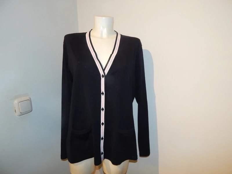 Marccain zwart vest kleur band afwerking zakjes N7/46, Verzenden, Zwart, Maat 46/48 (XL) of groter, Zo goed als nieuw