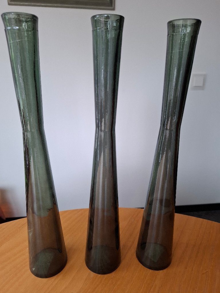 3 lange glazen vaasjes - groen, Huis en Inrichting, Woonaccessoires | Vazen, Ophalen of Verzenden, Minder dan 50 cm, Groen, Glas