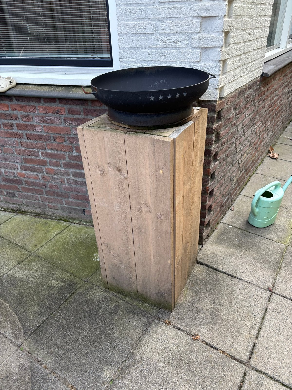 Vuurschaal met houten sokkel en brandhout, Tuin en Terras, Ophalen, Gebruikt, Vuurkorf