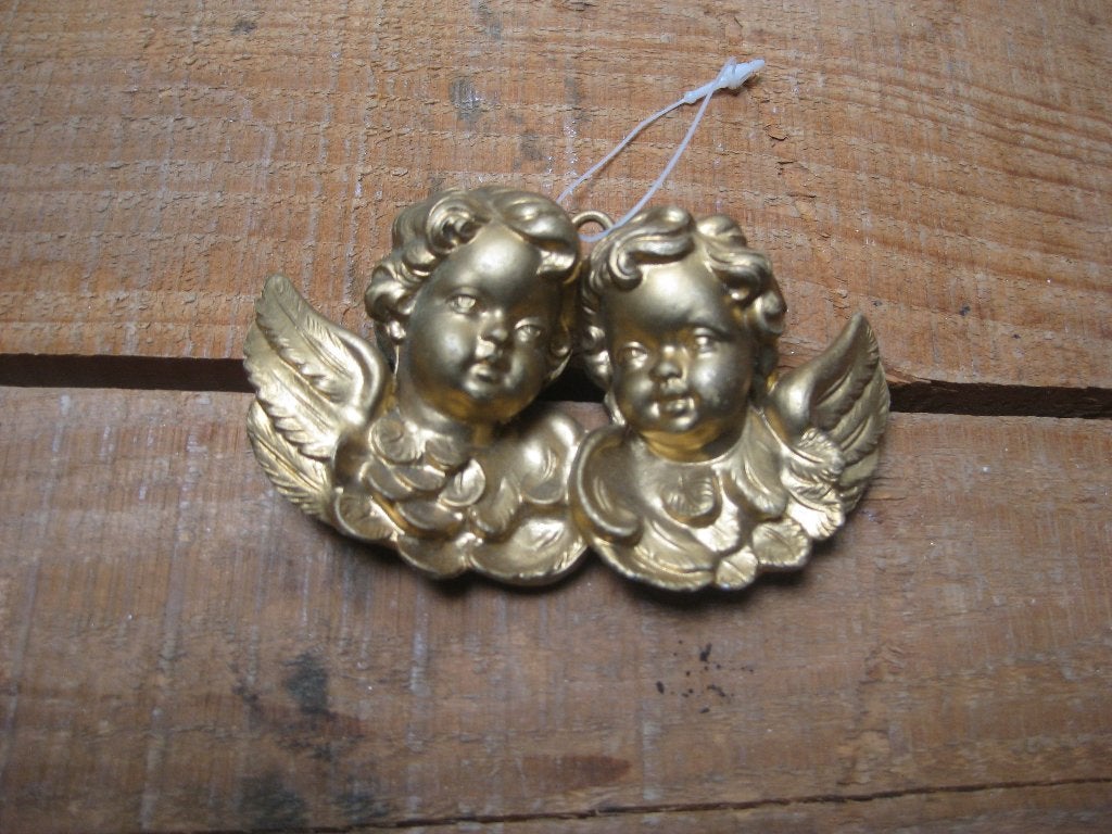 Brocant goudkleurig engel hoofdjes (hanger), Ophalen of Verzenden, Gebruikt