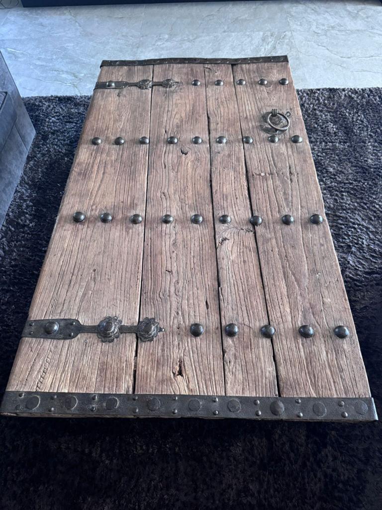 Robuuste Chinese Oude Deur Salontafel - Uniek Design, Ophalen, Gebruikt, 50 tot 100 cm, 150 tot 200 cm