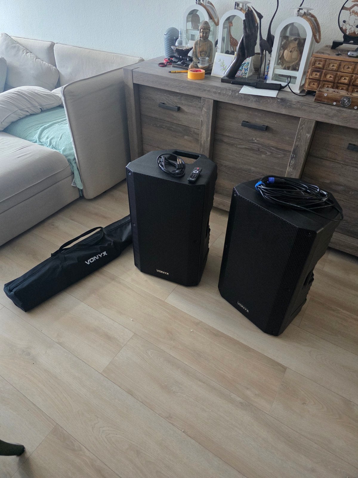 Vonyx VSA150S actieve speakerset inc statieven en 10m kabel, Party speaker, Zo goed als nieuw, Bluetooth, Ophalen
