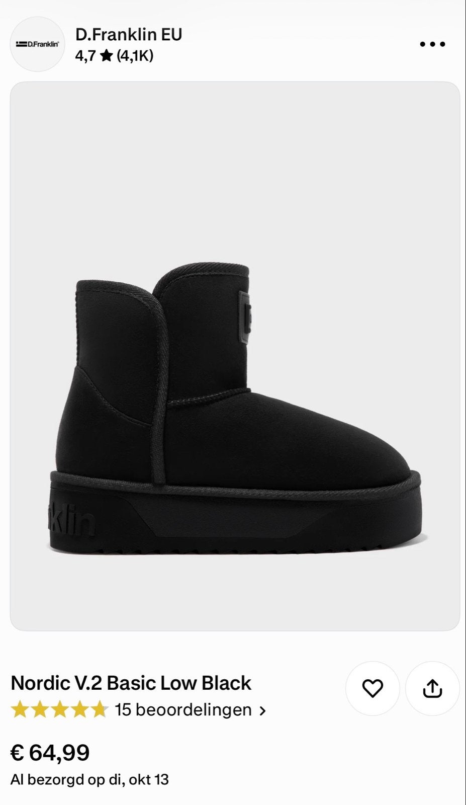 D.Franklin Nordic V.2 Basic Low Black Boots Maat 36, Ophalen of Verzenden, Zo goed als nieuw, Zwart, Lage of Enkellaarzen