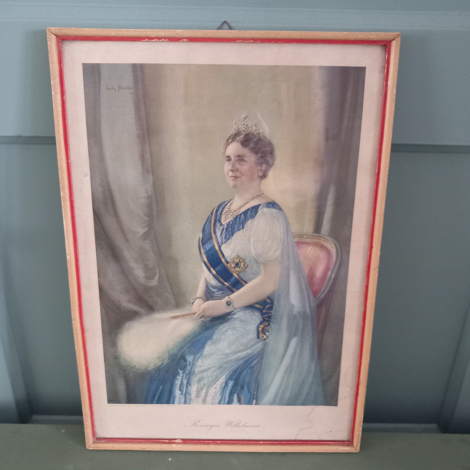 Antieke prent schilderij Wilhelmina, Ophalen of Verzenden