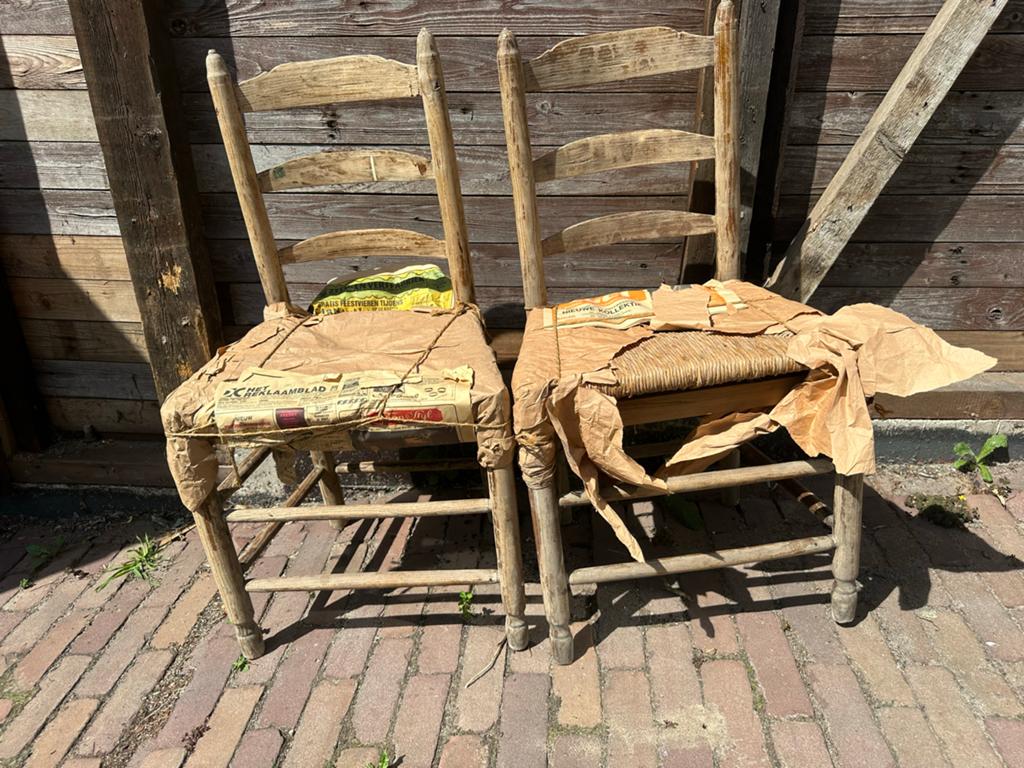 Oude Vlaamse rustieke boerenstoelen brocante 1850, Ophalen of Verzenden