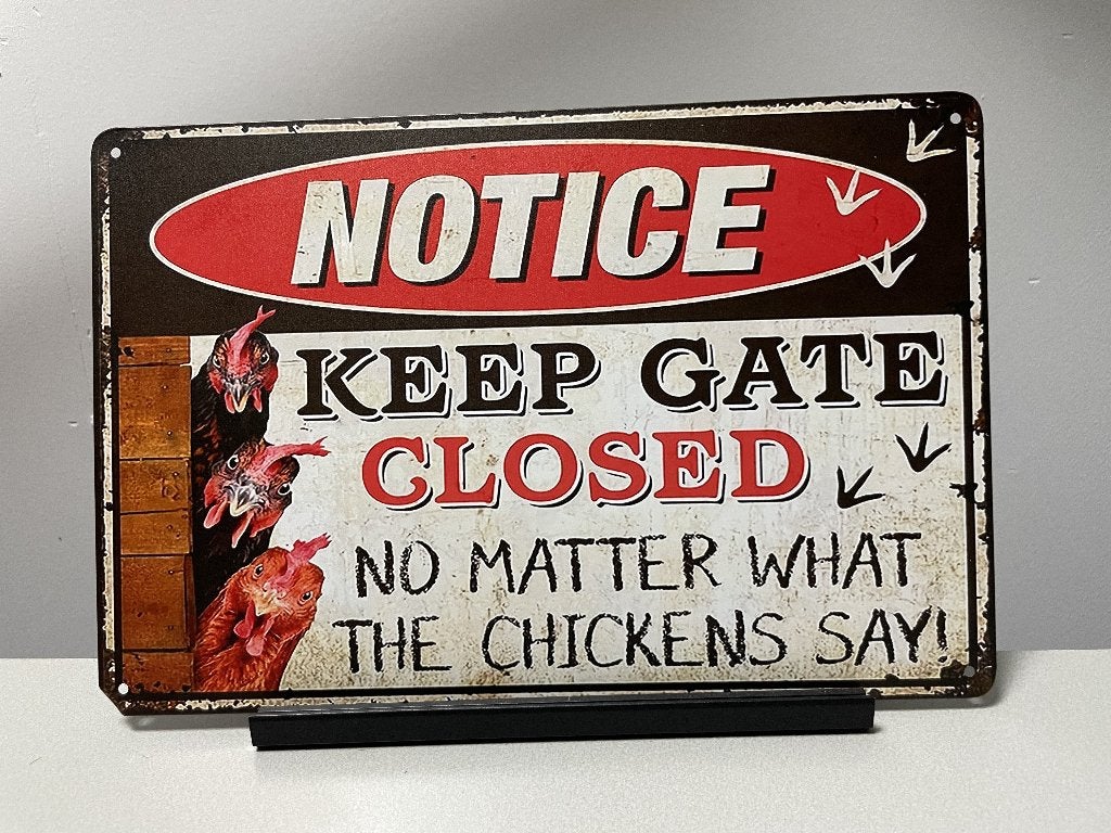 The Chickens Say! , metalen tekstbord (Old Look), Www.pand50.nl, Nieuw, Ophalen of Verzenden, Printer 29B Coevorden