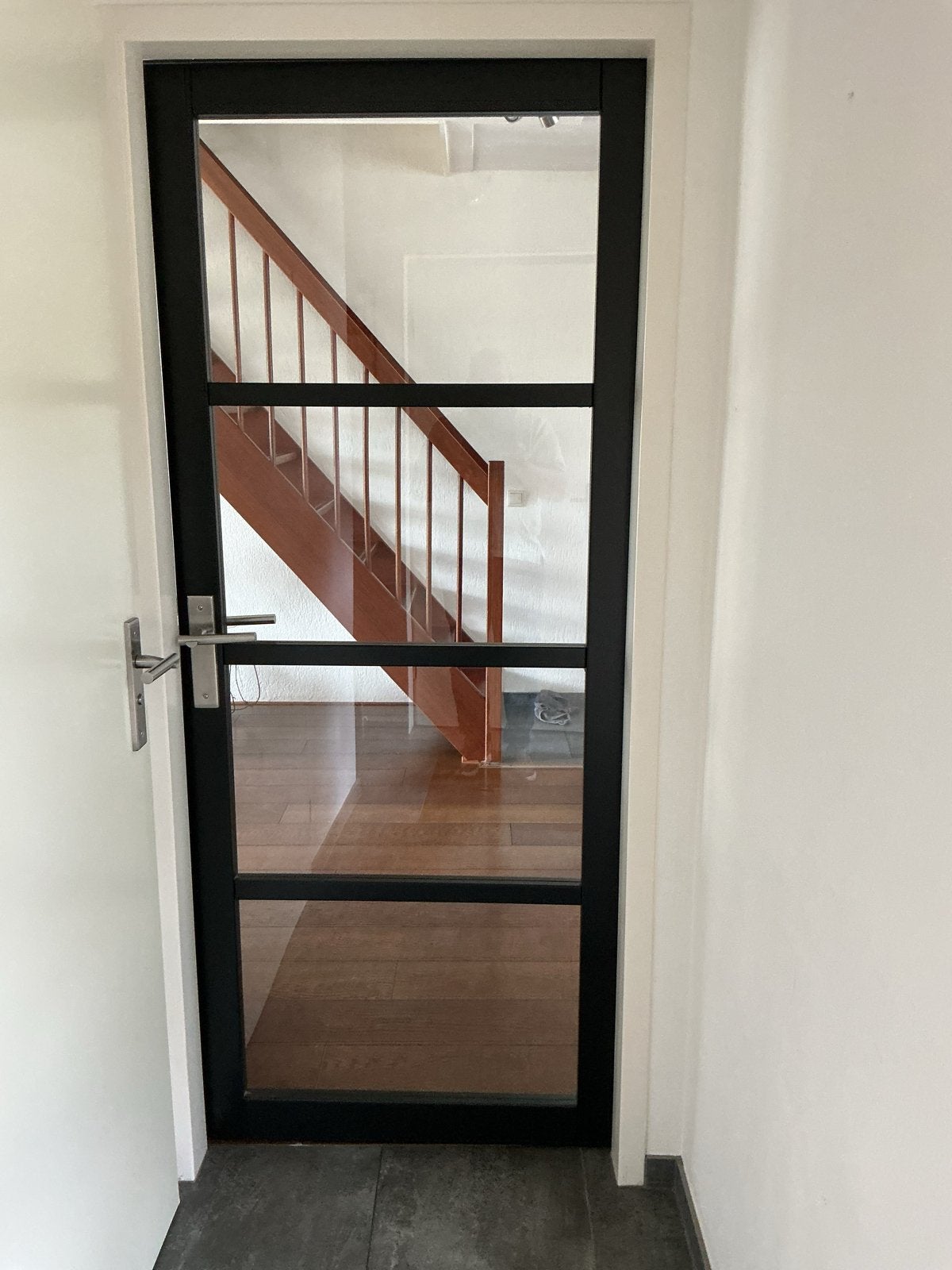 Moderne opdek binnendeur met glas - Zwart, Ophalen, 80 tot 100 cm, Binnendeur, Zo goed als nieuw