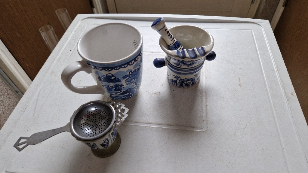 oud delfts blauw theezeefje- vijzel en kom, Antiek en Kunst, Ophalen of Verzenden