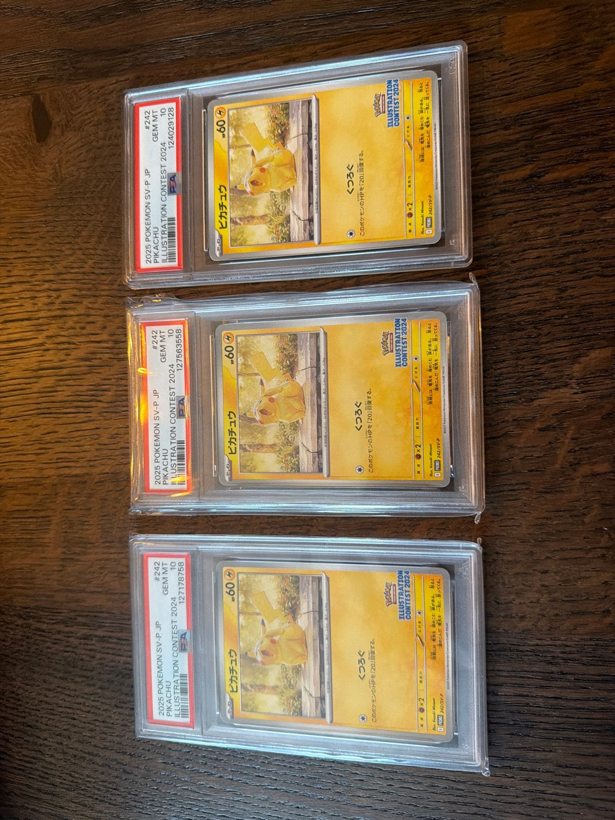 3x PSA 10 Pikachu Illustration Contest 2024 Pokémon Kaart, Ophalen, Nieuw, Meerdere kaarten