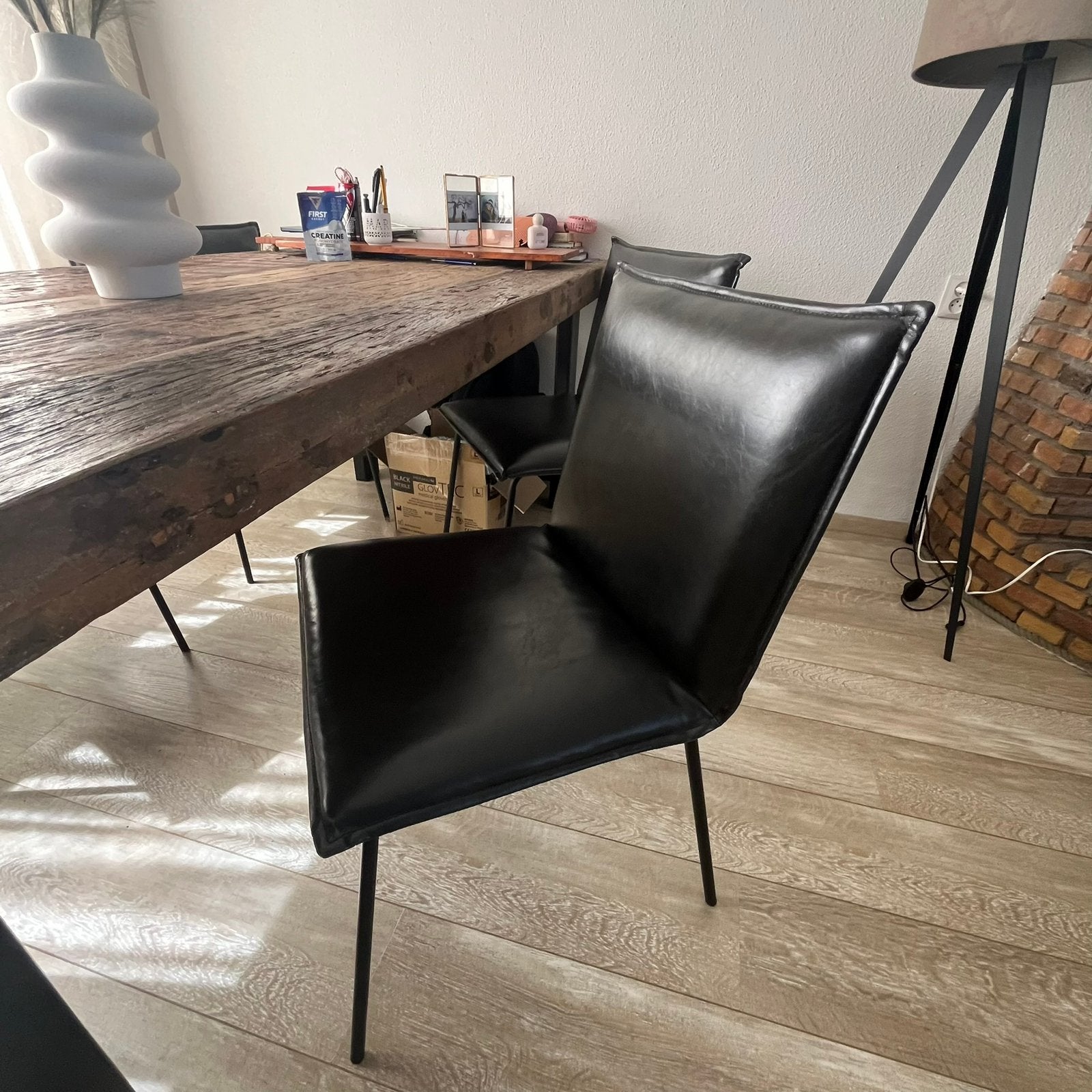 4 bruine (echt) leren eetkamerstoelen, Huis en Inrichting, Stoelen, Ophalen, Bruin, Leer, Zo goed als nieuw