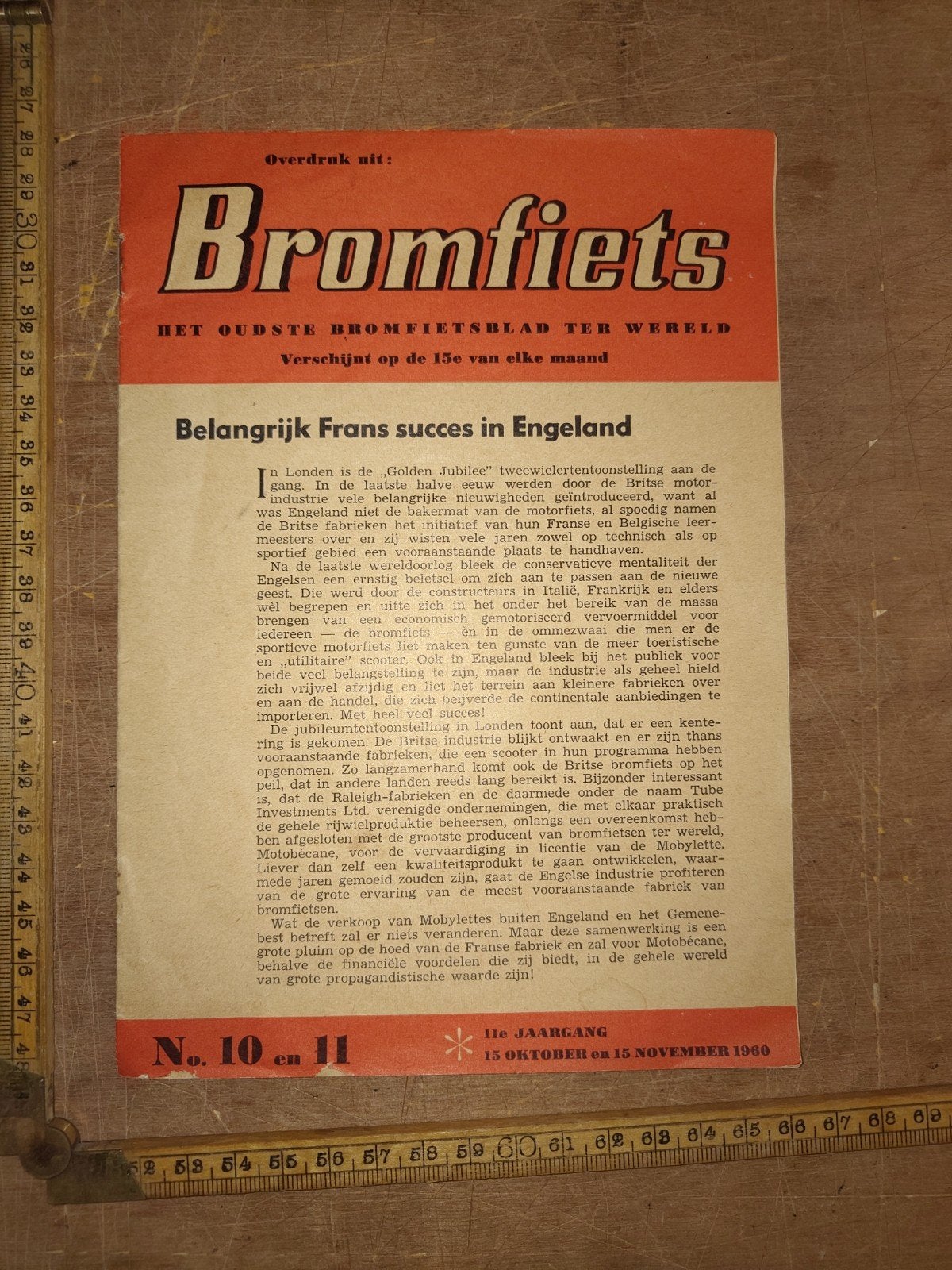 Overdruk Uit blad 'Bromfiets' over de Kaptein Mobylette 1969, Fietsen en Brommers, Ophalen of Verzenden