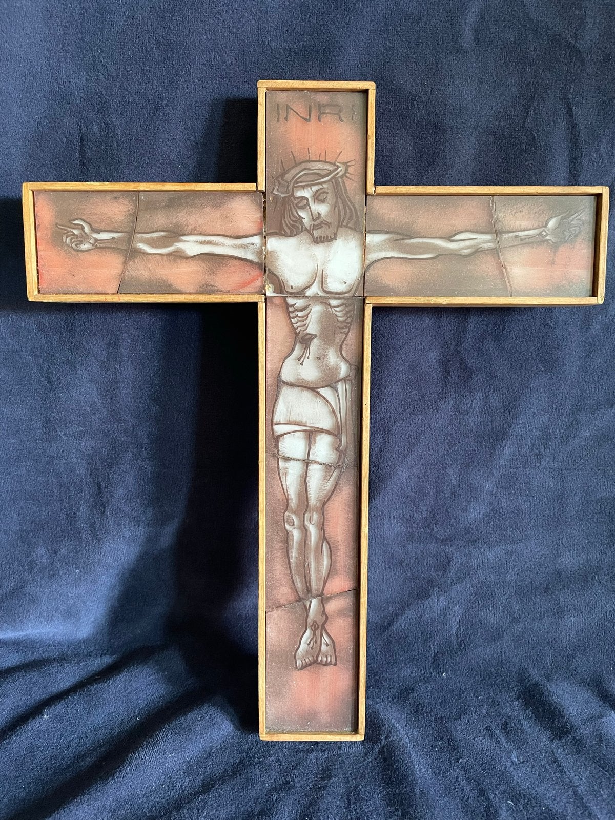Vintage opaline kruisbeeld met Jezus figuur, Ophalen of Verzenden