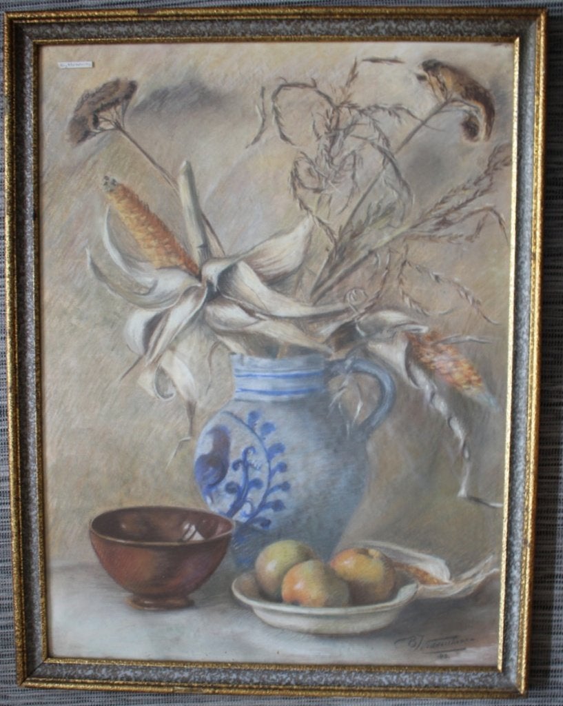 Bijzonder stilleven, gesigneerd. krijttekening., Ophalen