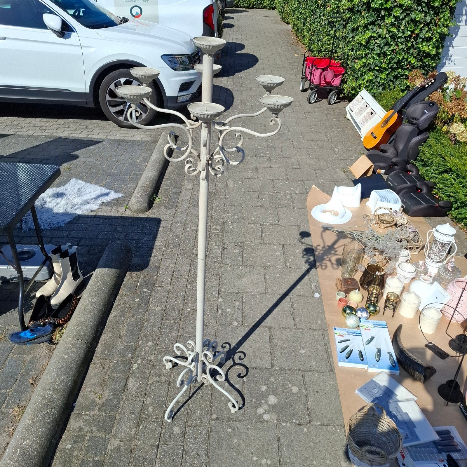 Antieke smeedijzeren kandelaar/kaarsenstandaard, Antiek en Kunst, Ophalen