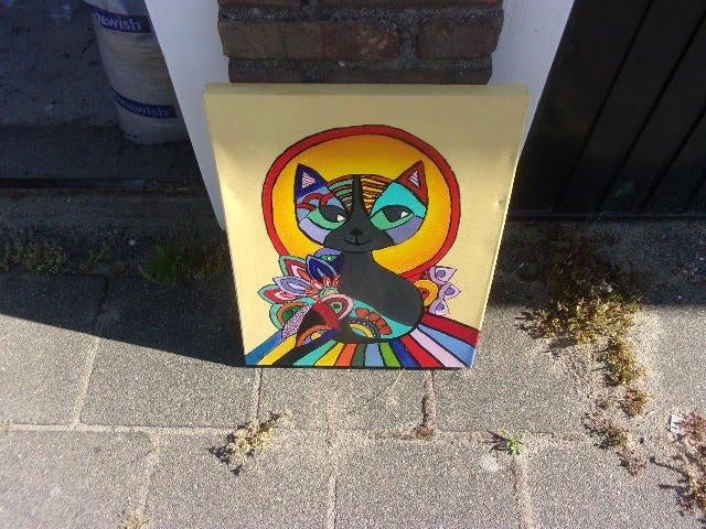 canvas doek kat, Huis en Inrichting, Woonaccessoires | Schilderijen, Tekeningen en Foto's, Ophalen, Zo goed als nieuw, Schilderij