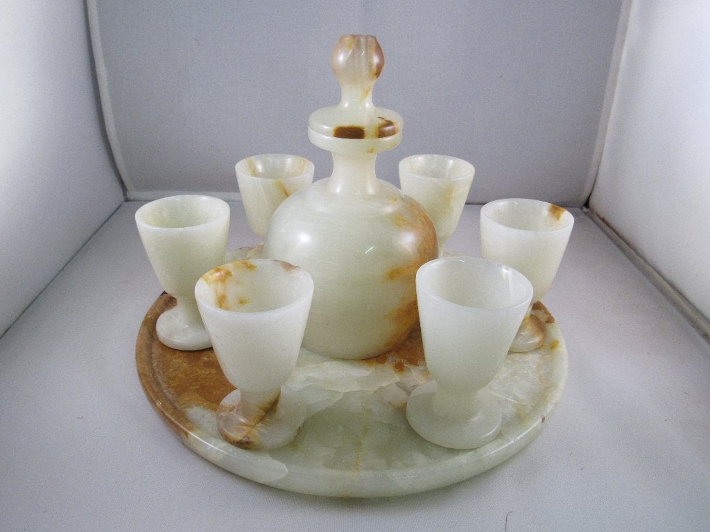 Natuurstenen karaf sets (Onyx marmer) (Deel 1), Antiek en Kunst, Overige onderwerpen, Natuurlijk materiaal, Handgemaakt, Ophalen