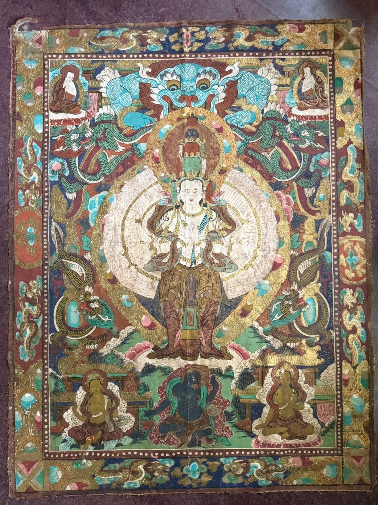 Thankha India Tibet oud  antiek en uniek uit Klooster, Tibet, Wanddecoratie, Ophalen of Verzenden, 89 cm